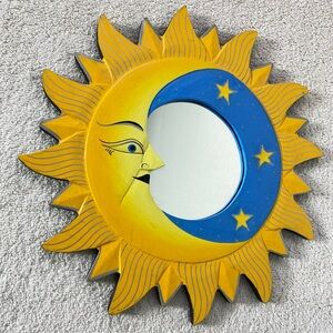 Vintage 90s Celestial Sun Moon Stars Mirror Hand Painted Whimsygoth